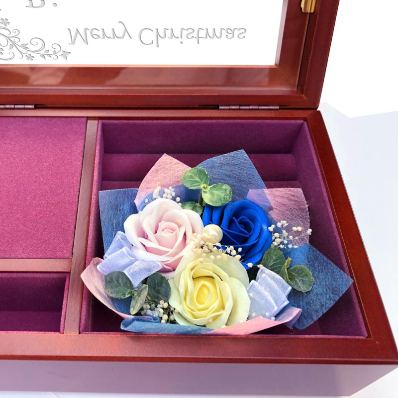 画像17: 【名入れ オルゴール】日本製（星に願いを） ソープフラワー入り ガラスにお名前・記念日・メッセージを彫刻 記念日月のラインストーン付 プレゼント ギフト 記念日 お誕生日 結婚祝い 母の日 敬老の日 クリスマス ホワイトデー お祝い 退職 記念品 贈り物 (17)