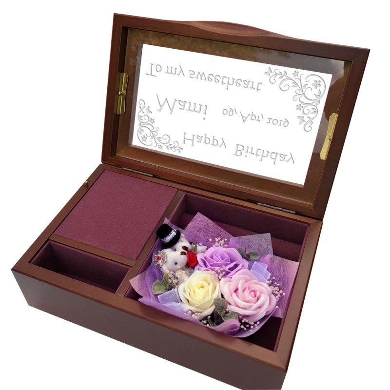 画像14: 【名入れ オルゴール】日本製（星に願いを） ソープフラワー入り ガラスにお名前・記念日・メッセージを彫刻 記念日月のラインストーン付 プレゼント ギフト 記念日 お誕生日 結婚祝い 母の日 敬老の日 クリスマス ホワイトデー お祝い 退職 記念品 贈り物 (14)