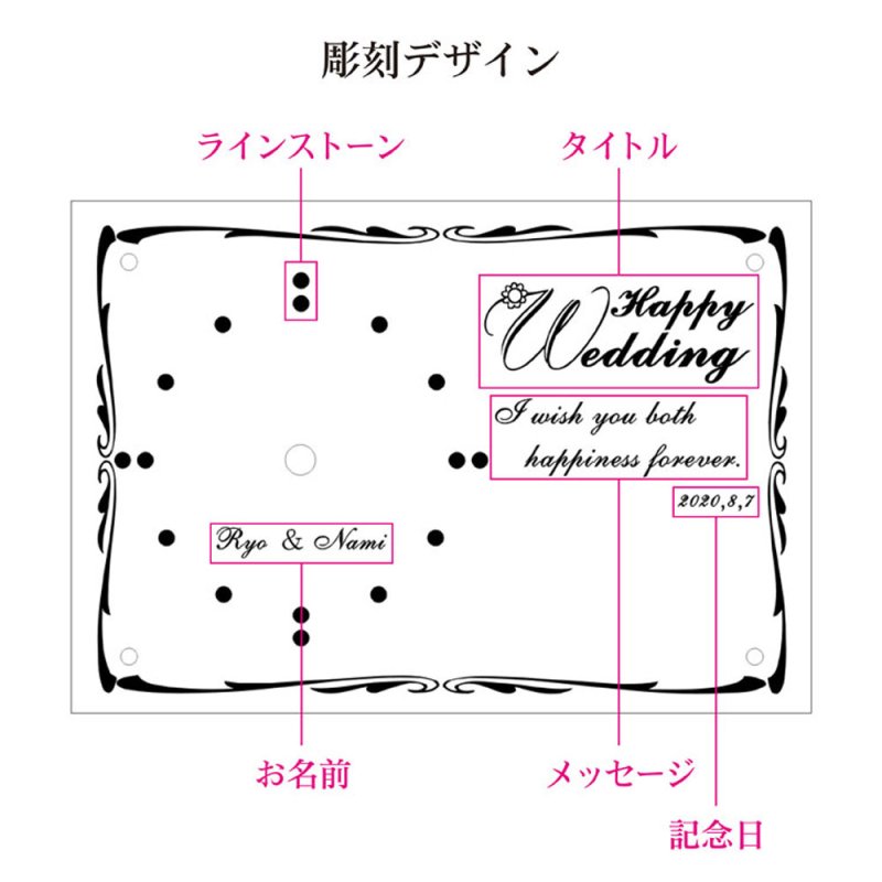 画像2: 【名入れ 時計】お名前とメッセージが刻める世界にたったひとつの置き時計 記念日月のラインストーン入り 花時計  お誕生日 記念日 結婚祝い 母の日 父の日 敬老の日 クリスマス 還暦 喜寿 傘寿 退職 (2)